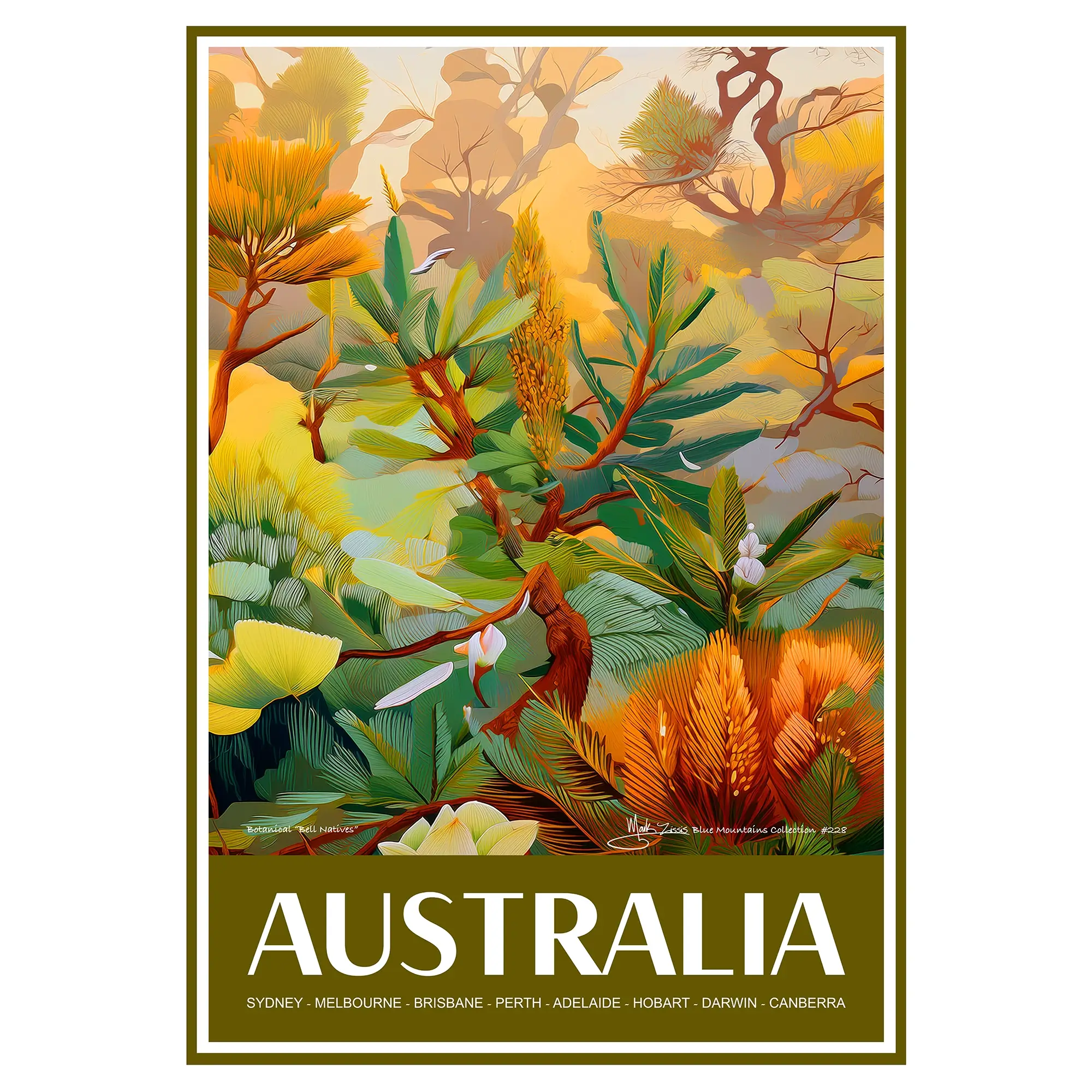 Vintage Travel Poster Australian Botanical Bell Natives