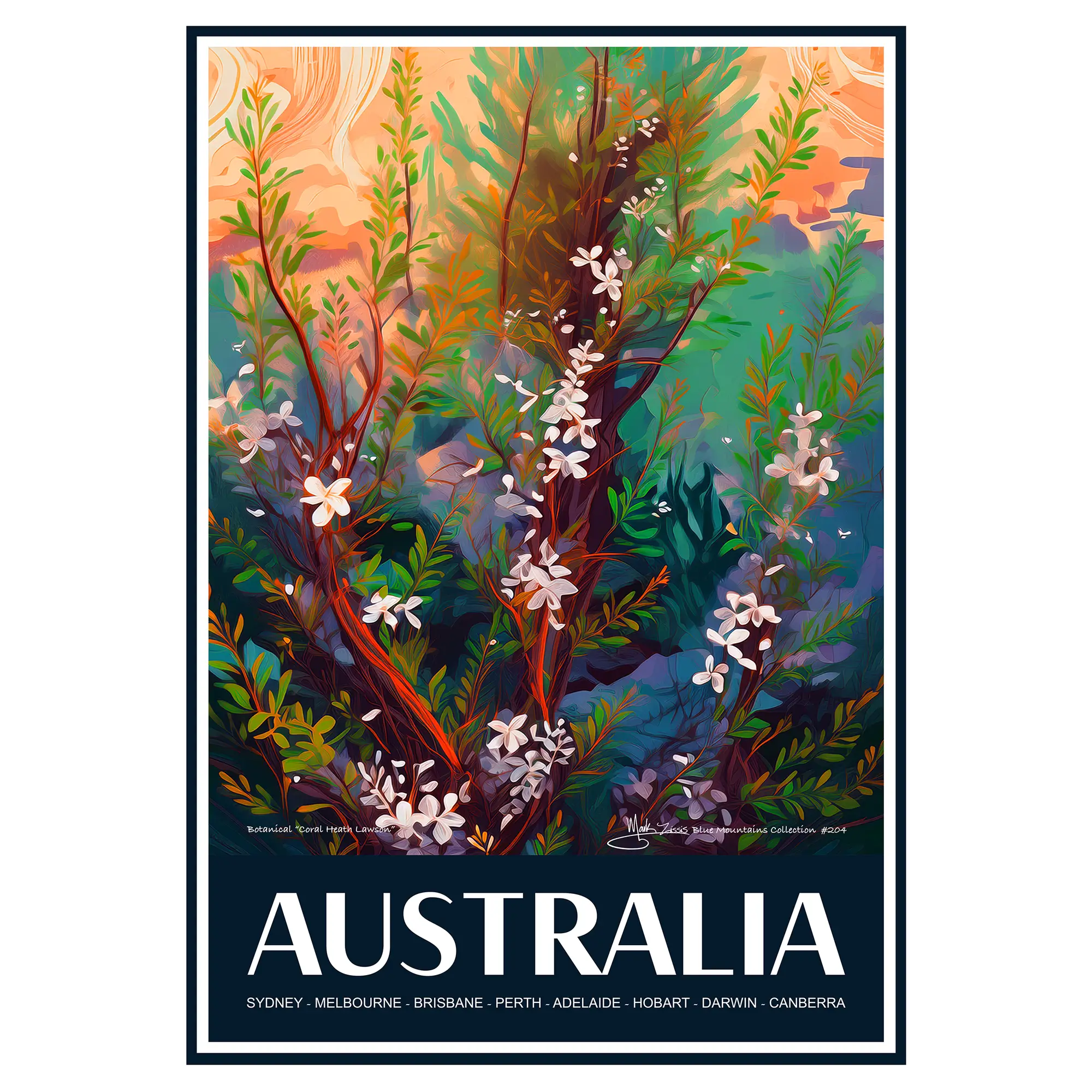 Vintage Travel Poster Australian Botanical Coral Heath Lawson