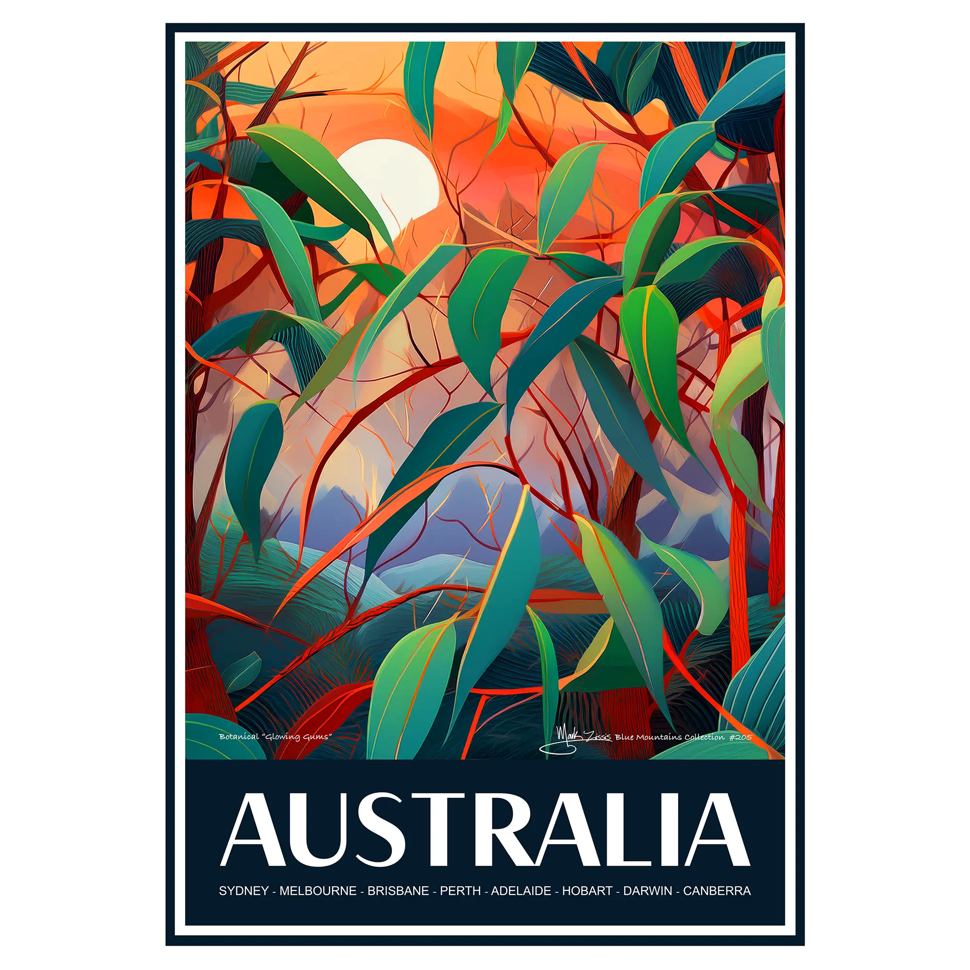 Vintage Travel Poster Australian Botanical Glowing Gums