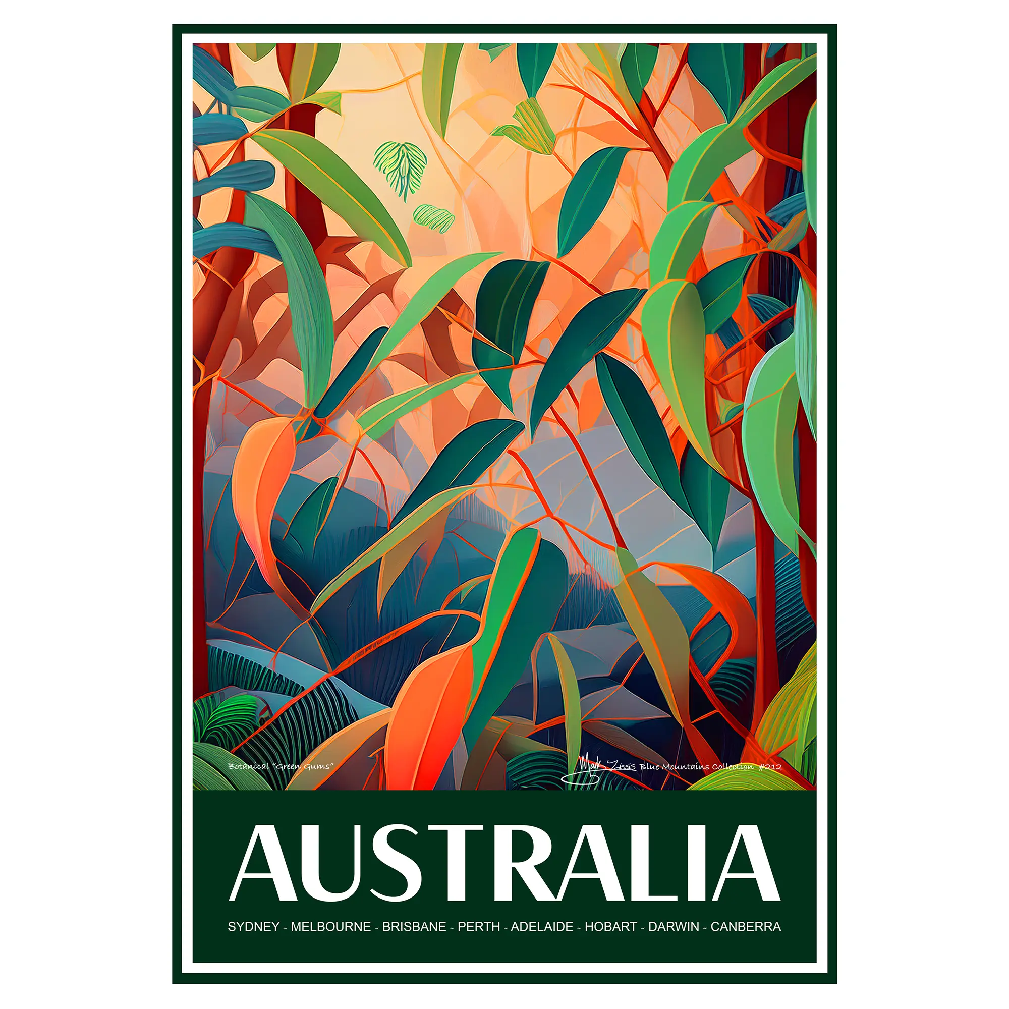 Vintage Travel Poster Australian Botanical Green Gums