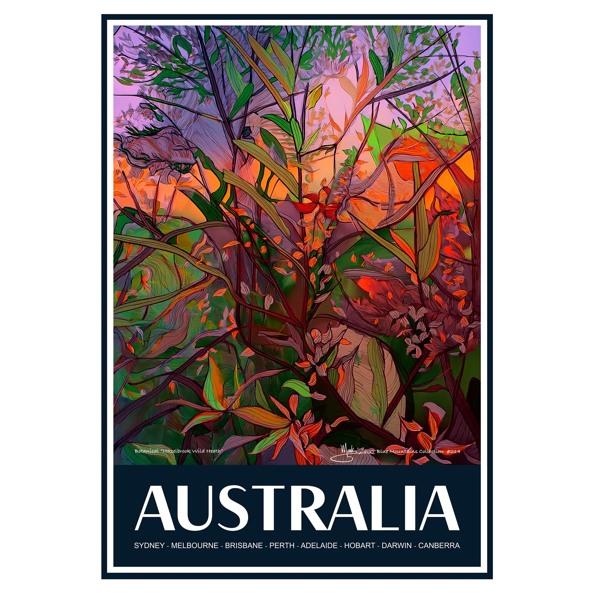 Vintage Travel Poster Australian Botanical Hazelbrook Wild Heath