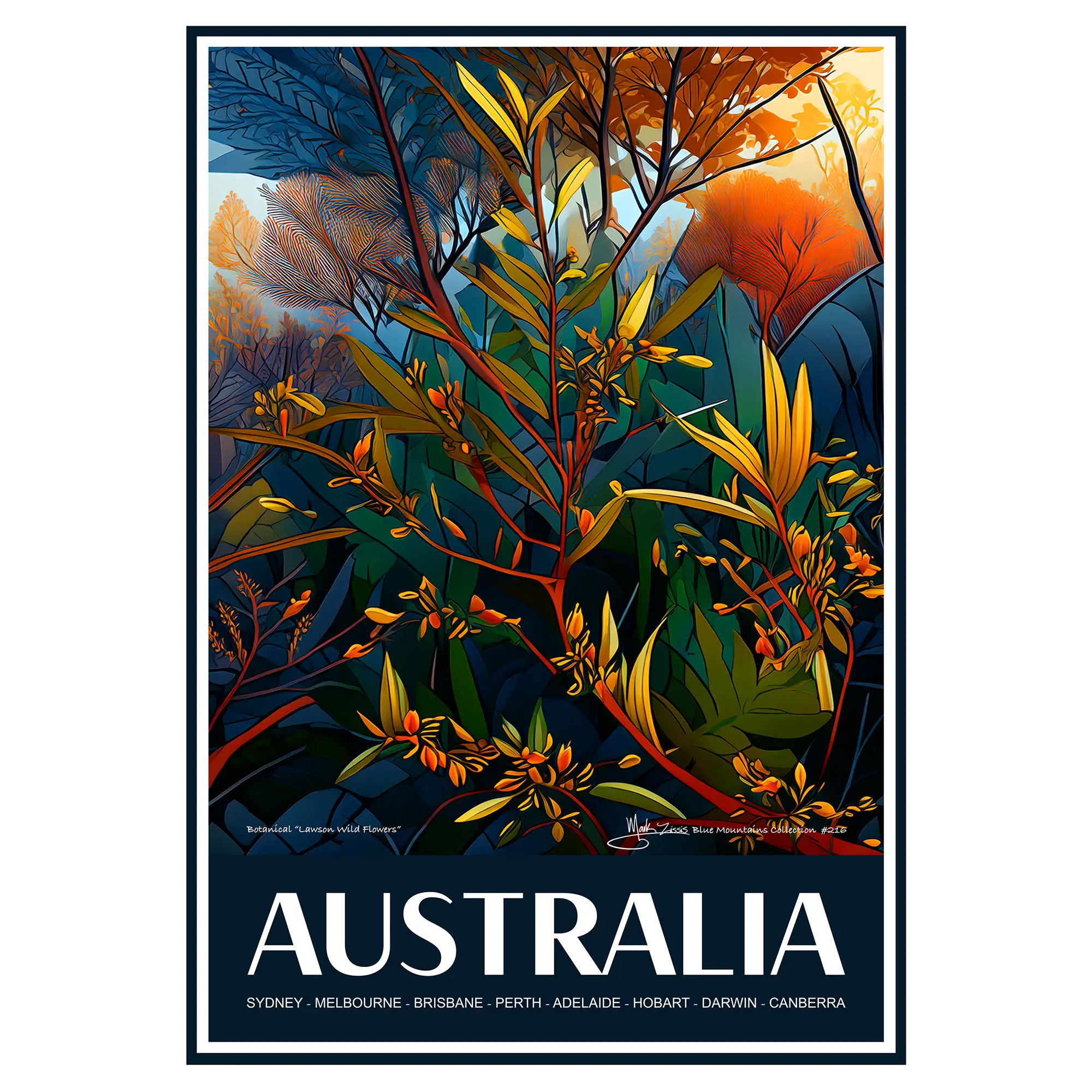 Vintage Travel Poster Australian Botanical Lawson Wild Flowers