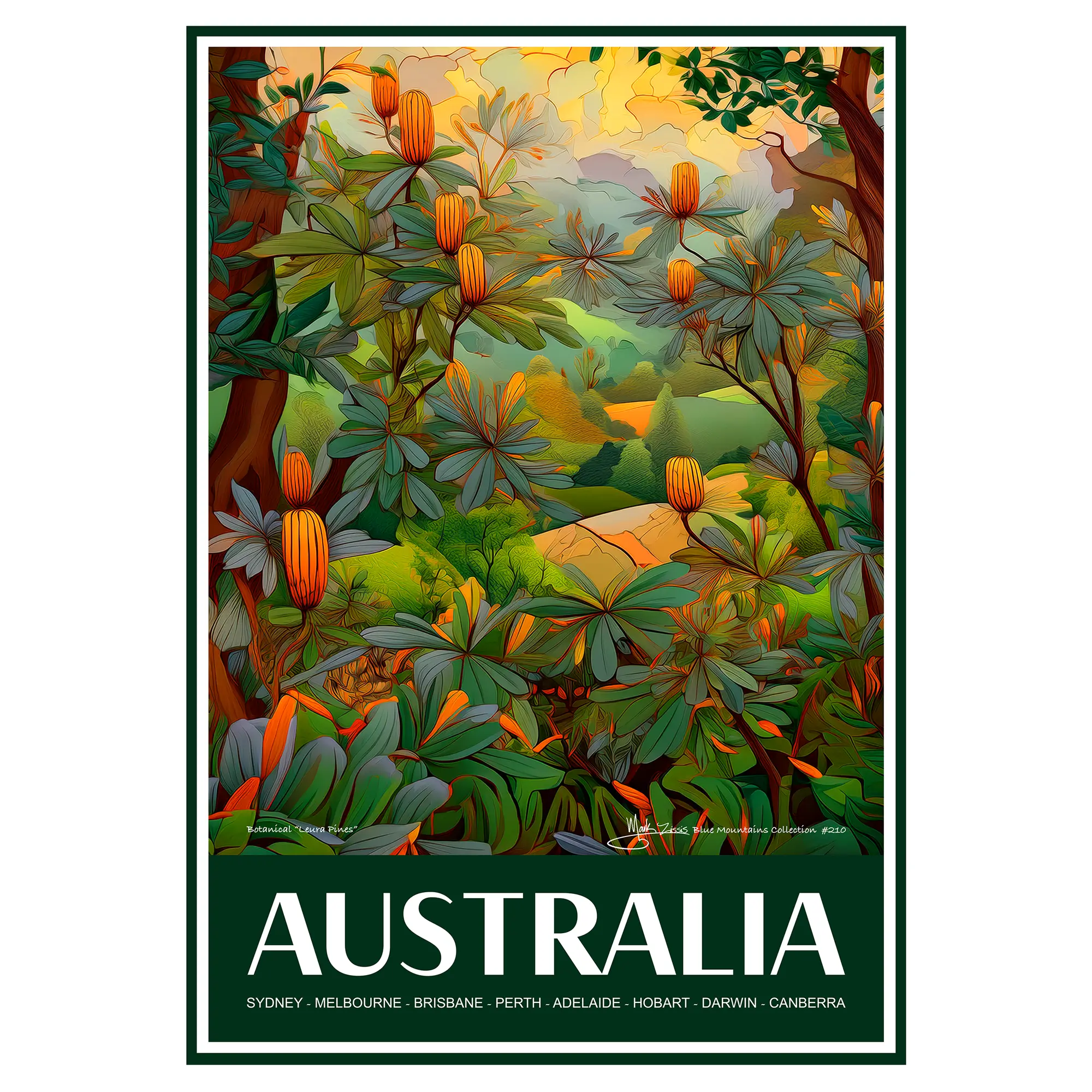 Vintage Travel Poster Australian Botanical Leura Pines