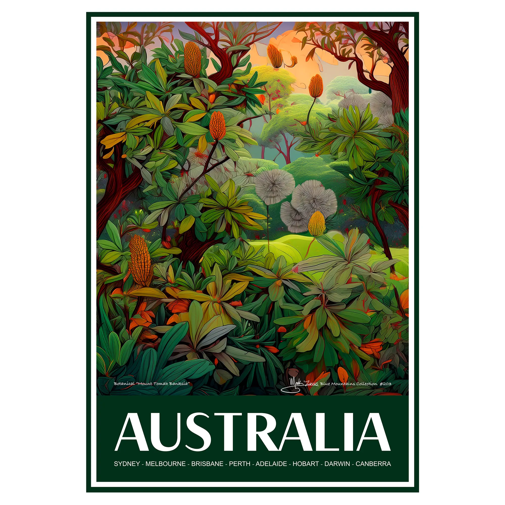 Vintage Travel Poster Australian Botanical Mount Tomah Banksia