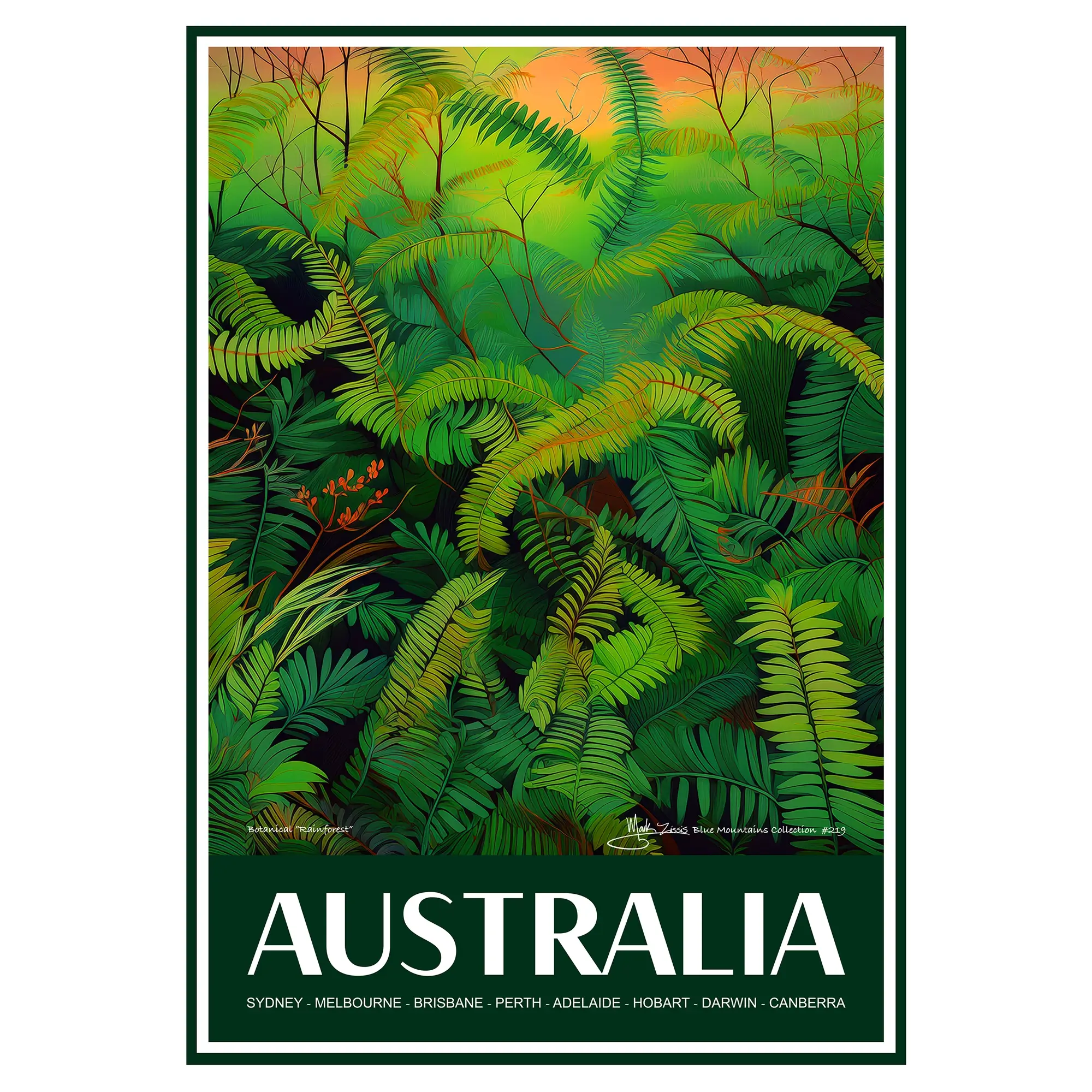 Vintage Travel Poster Australian Botanical Rainforest